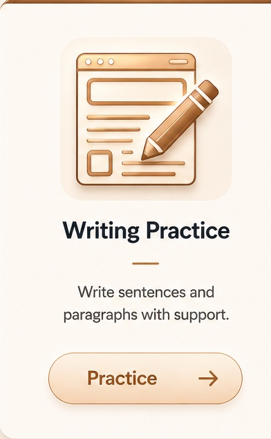 Writing practice. Write, check goals, and revise with feedback.