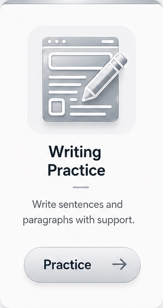 Writing practice. Write, check goals, and revise with feedback.